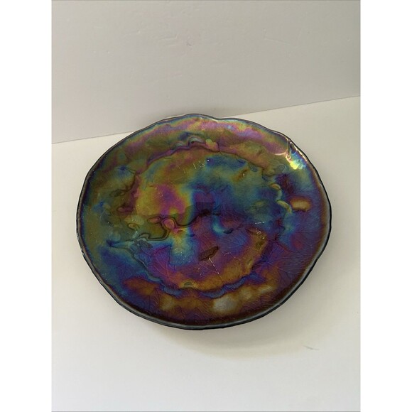 Vintage Iridescent Glass Decorative Plate 14” Diameter Brown Bottom - Picture 8 of 9